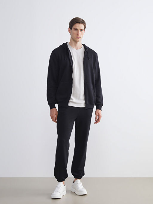 Kap??onlu Uzun Kollu Erkek Fermuarl? Sweatshirt