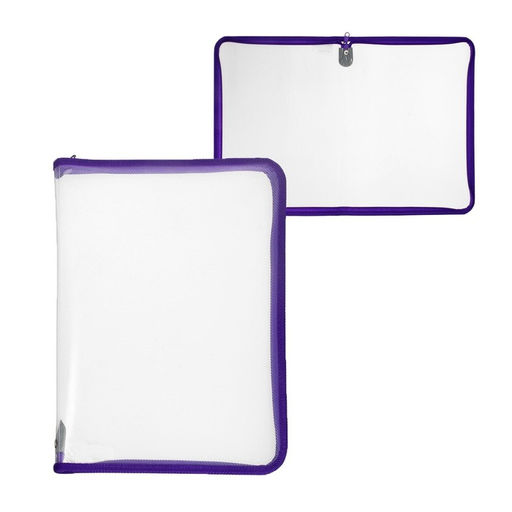 Папка пластиковая А4, 325 х 230 х 25 мм, молния вокруг, Calligrata Офис, ПМ-А4-01, 0.5 мм, прозрачная, фиолетовая  фото 2