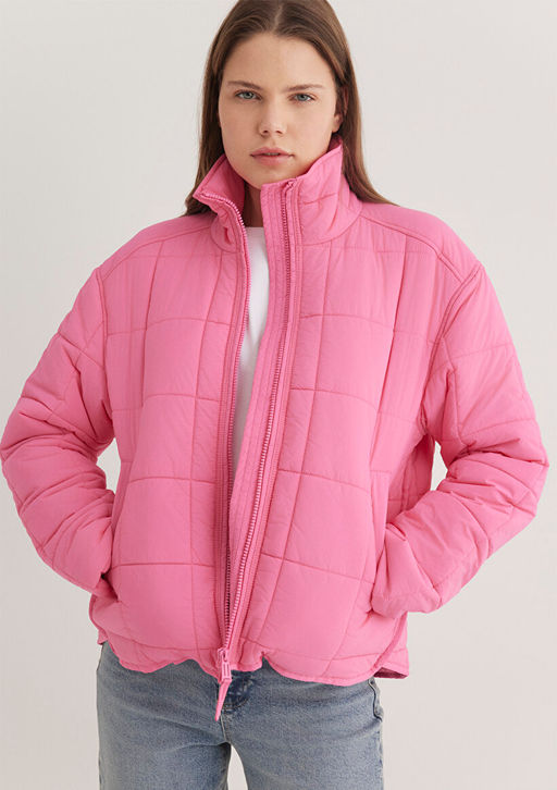 Dik Yaka Pembe Sisme Mont - Mavi фото 3