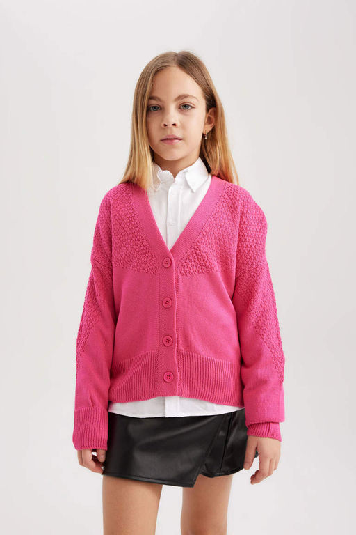 Кардиган для девочек с V-образным вырезом - Defacto фото 3