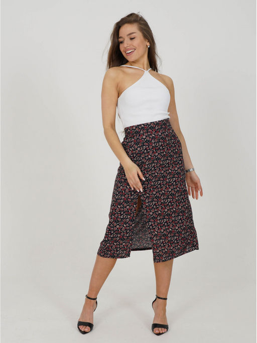 Хельга юбка женская(цветы темно-синий)