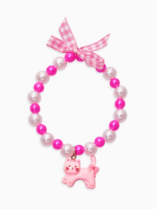 Цена за 2 шт. Браслет детский "Выбражулька" котик, бант, жемчуг, цвет бело-розовый