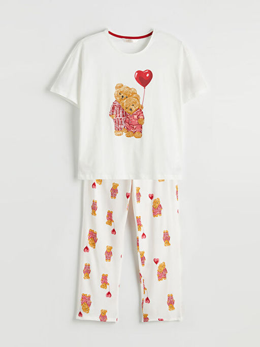 Bisiklet Yaka Bask?l? Kad?n Pijama Tak?m