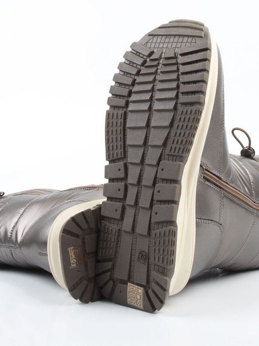 02-WA010-2M GRAY/BRONZE Сапоги "Дутики" зимние женские (натуральная кожа, курточная ткань, 100% шерсть)