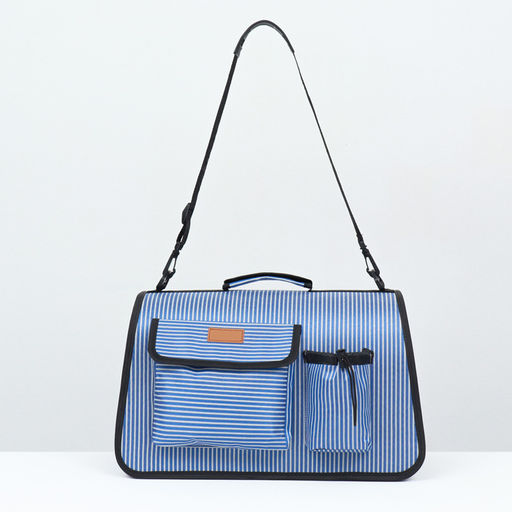Сумка-переноска с органайзером в полоску, размер М (44,5 х 26 х 40 см), голубой - Пижон фото 2