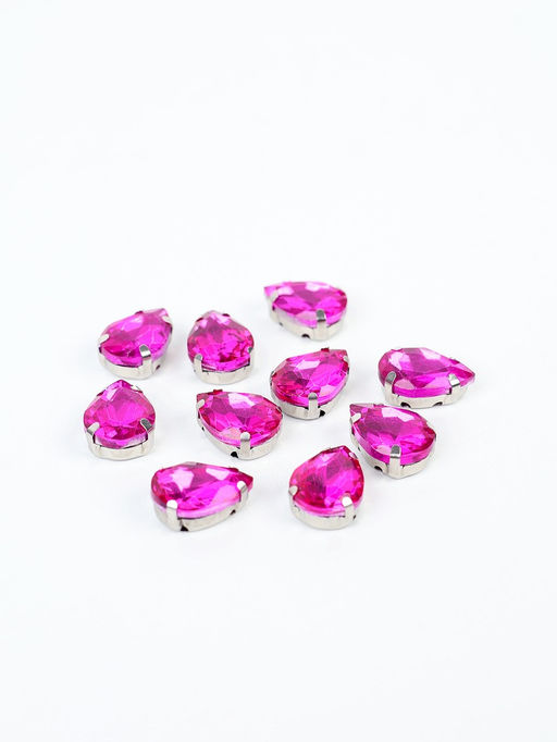 Цена за 3 шт. Стразы «Капля», в цапах, 1×1.4 см, фуксия