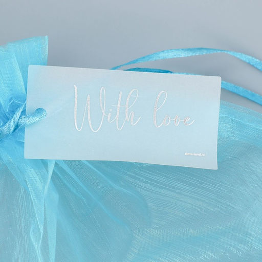 Цена за 10 шт. Мешочек подарочный органза голубой «Лагуна», с шильдиком, 20 х 30 см +/- 1.5 см