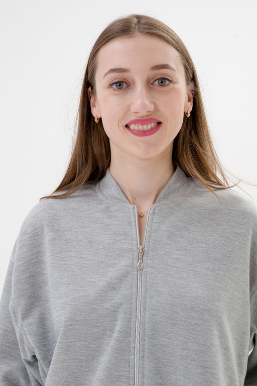 Бомбер из коттон фита серый меланж макси - Амадэль фото 13