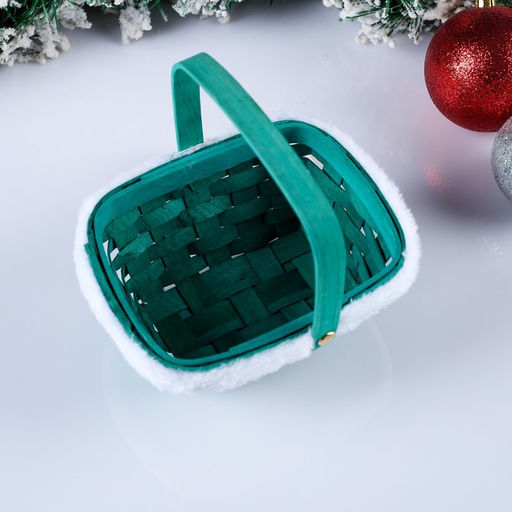 Корзина плетёная для хранения «Новогодняя», 15×12×7.5 см, ручка h=17.5 см, зелёная