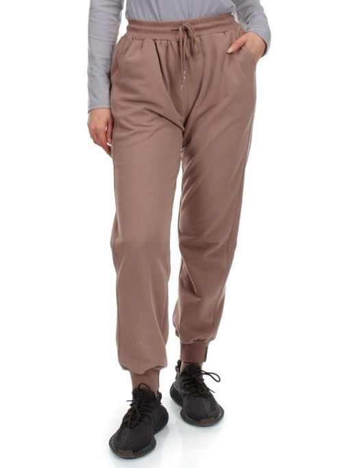HC-207-1 DK. BEIGE Брюки спортивные женские (95% хлопок, 5% спандекс) - Фабричный китай фото 7