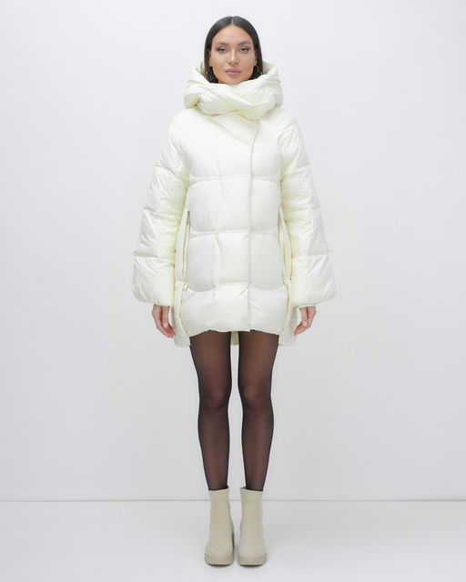 Куртка зимняя женская с большим капюшоном модная бежевого цвета 7739B - Visdeer фото 10