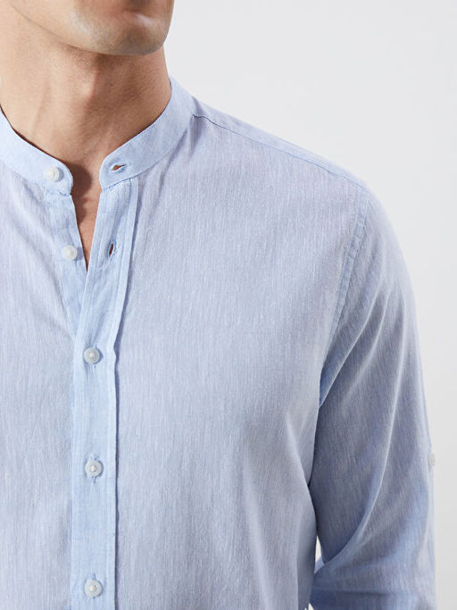 Regular Fit Uzun Kollu Keten Kar???ml? Erkek G?mlek