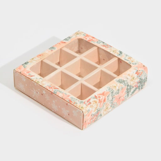 Цена за 5 шт. Коробка под 9 конфет новогодняя с ячейками «Стильный розовый» 14.5 х 14.5 х 3.5 см