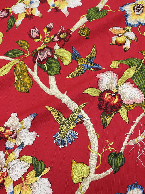 Интерьерный хлопок "Дикая орхидея" цв.рубиново-красный, ш.1.5м, хлопок-100%, 240гр/м.кв