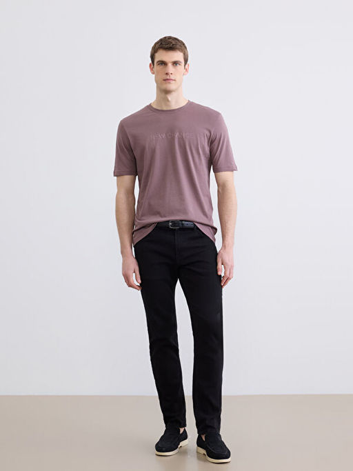 Bisiklet Yaka Bask?l? Penye Erkek Ti??rt