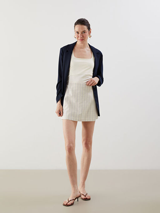 Beli Fermuarl? ?izgili Keten Kar???ml? Kad?n ?ort Etek