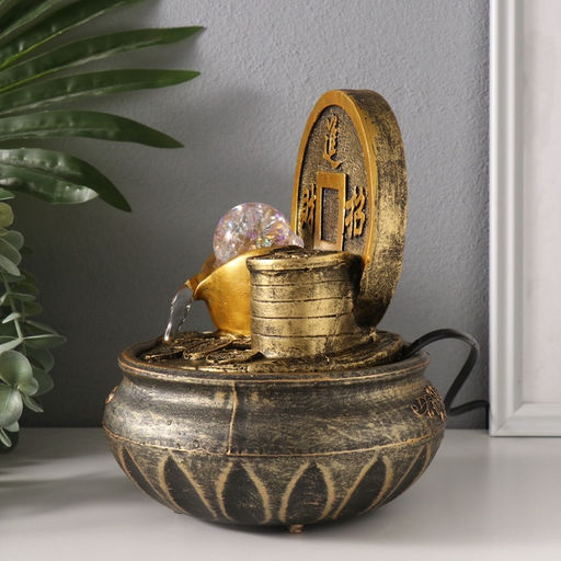 Фонтан настольный с подсветкой «Монета. Богатство», 16×16×20 см