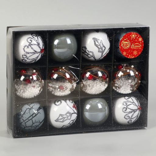 Ёлочные игрушки Мелодия, шары новогодние, d=6 см, набор 12 шт., ассорти, белый серый - Зимнее волшебство фото 2