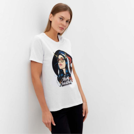 Цена за 2 шт. Футболка женская новогодняя Merry Christmas, цвет белый, размер 50