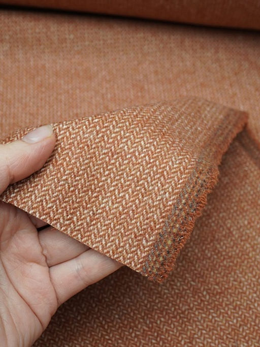 Шерсть пальтово-костюмная Твид Мелкая елочка цв.терракотово-бежевый, ш.1.5м, шерсть-40%, п/э-60% - Купава фото 7