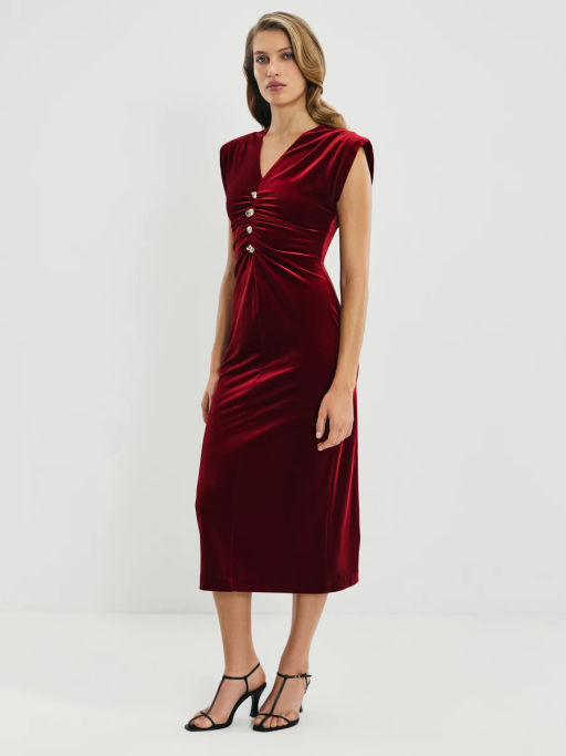 Бархатное платье с драпировкой и пуговицами / Zarina