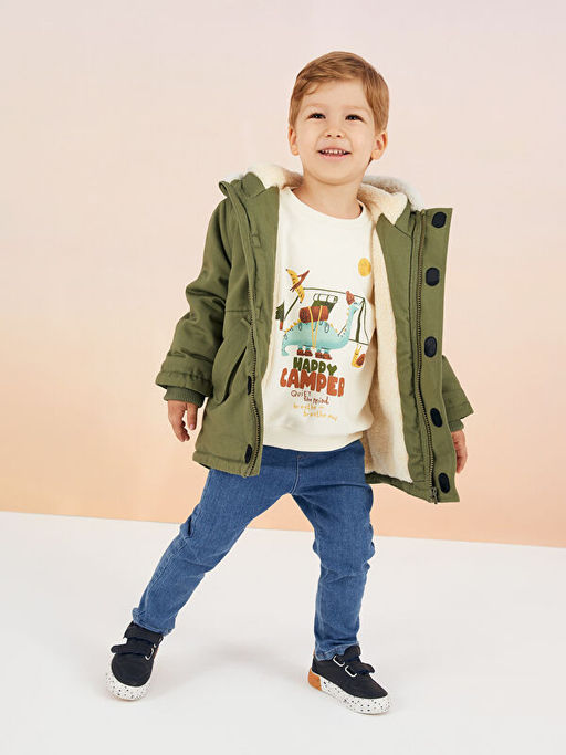 Bisiklet Yaka Uzun Kollu Bask?l? Erkek Bebek Sweatshirt