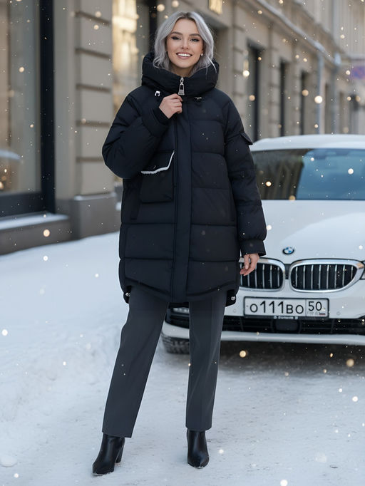 Куртка зимняя женская с капюшоном модная черного цвета 7341Ch - Visdeer фото 24