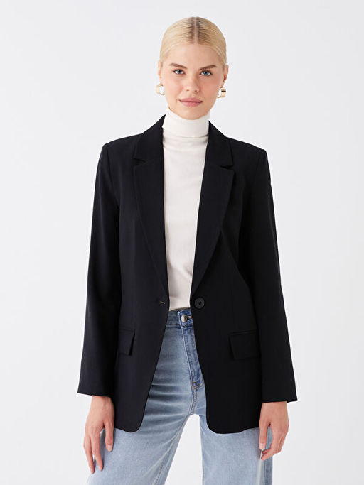 D?z Uzun Kollu Kad?n Blazer Ceket