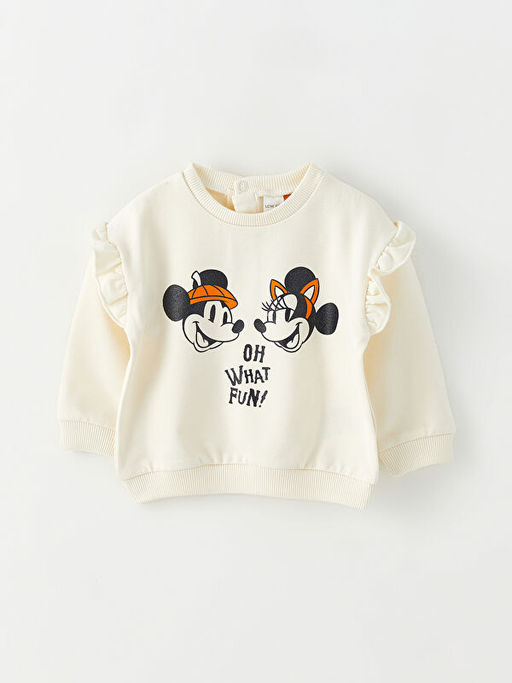 Bisiklet Yaka Uzun Kollu Minnie ve Mickey Mouse Bask?l? Pamuklu K?z Bebek Sweatshirt ve Pantolon 2li Tak?m - Waikiki фото 2