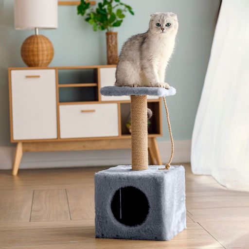 Домик для животных, с когтеточкой и полкой, джут, 32 х 32 х 64 см, серый - Simaland фото 8