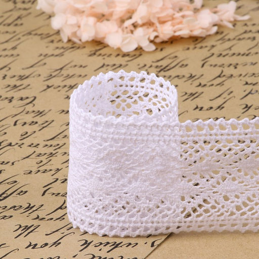 Кружево вязаное, 70 мм × 10 ± 1 м, цвет кипенно-белый