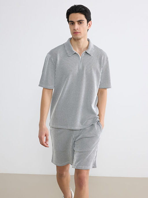 Polo Yaka ?izgili Penye Erkek Ti??rt