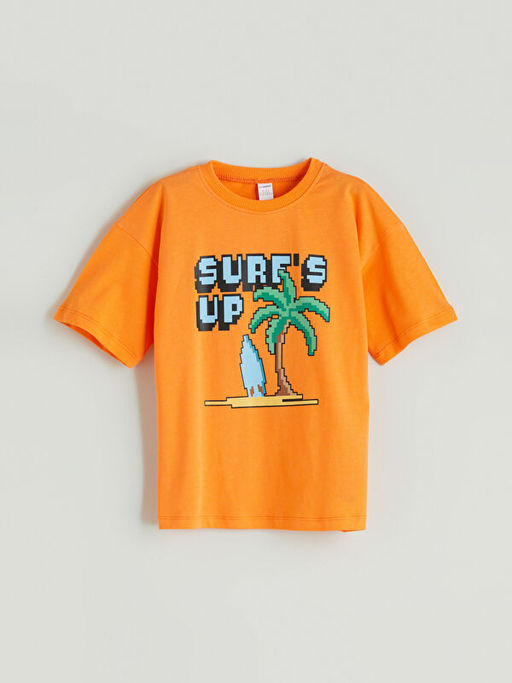 Bisiklet Yaka Bask?l? Erkek ?ocuk Ti??rt