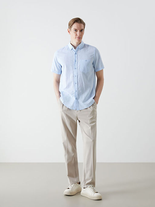 Regular Fit Keten Kar???ml? Erkek G?mlek