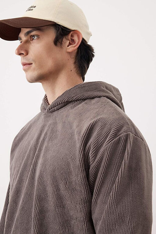 Antrasit Yeni Oversize/Geni_ Kesim Yumu_ak Fitilli Kadife Sweatshirt TMNAW26SW00001 - Trendyolmilla фото 2
