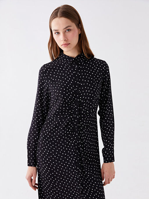 Desenli Uzun Kollu Kad?n G?mlek Elbise