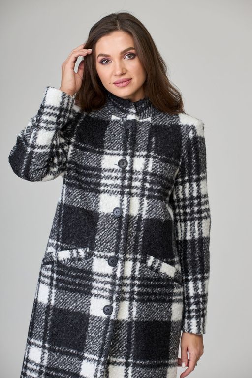 Пальто БелЭльСтиль 841 клетка серая  фото 80