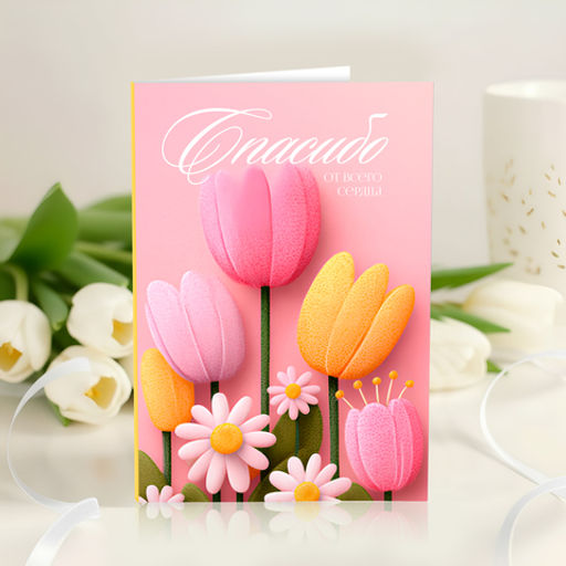 Открытка 4 шоколадки "Спасибо от всего сердца (розовая с тюльпанами)"
