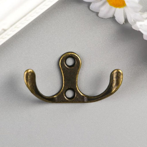 Крючок металл двойной, набор 4 шт., бронза, 4.5×3 см