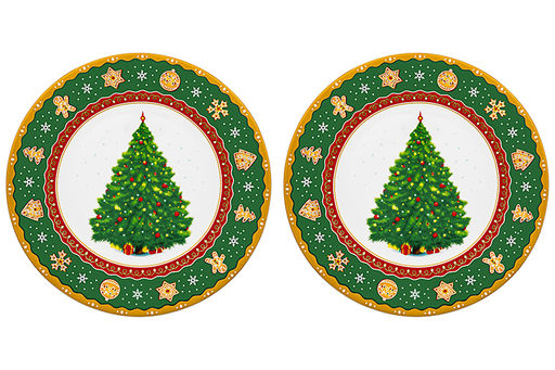 Набор тарелок для десертов 2 пр. 19*19*2 см Новогодняя елка зеленый узор NEW BONE CHINA - Elan gallery фото 4