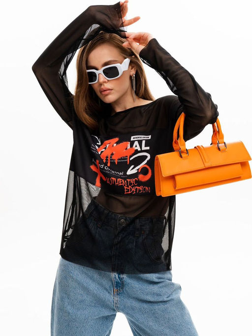 авторский Лонгслив из сетки с принтом - Sahar art lab фото 2