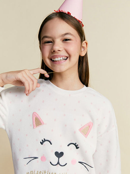 Bisiklet Yaka Nak??l? Polar K?z ?ocuk Pijama Tak?m?