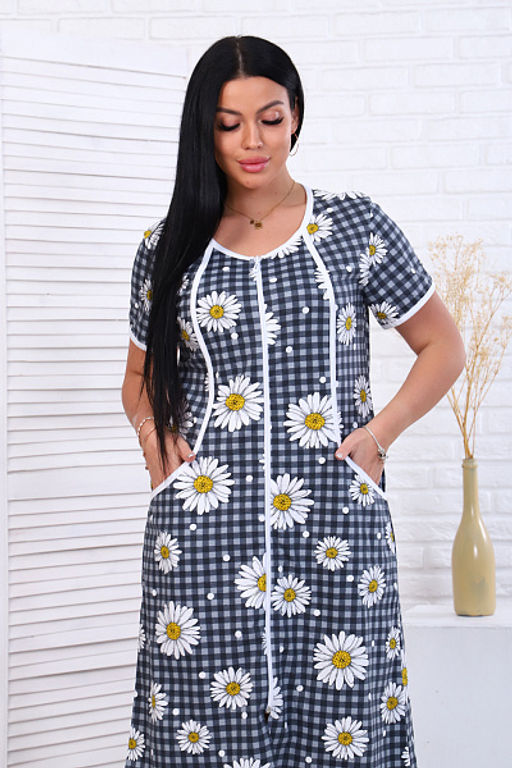 Халат женский на молнии с карманами, ромашка, серый (893-1) - Плиона фото 12