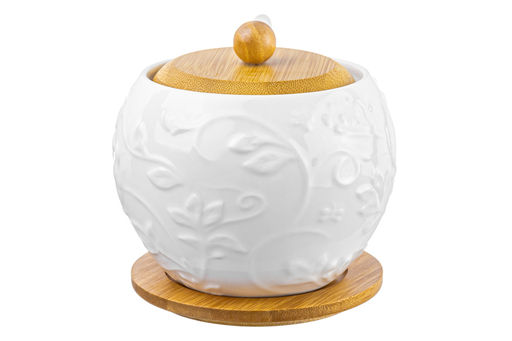 Сахарница 620 мл 12*12*12 см Птички на ветке + ложка + дер. крышка на дер. подставке - Elan gallery фото 5