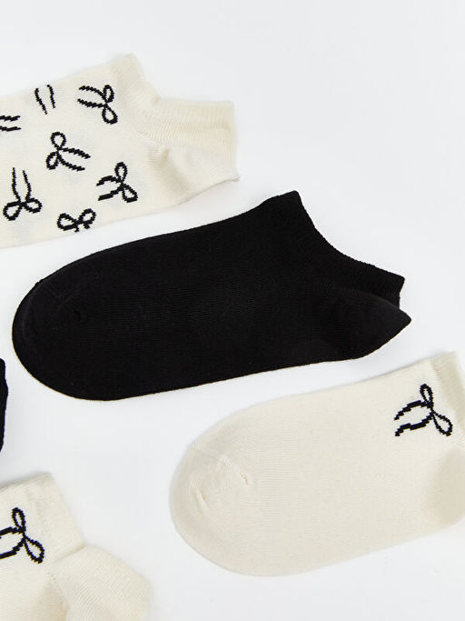 Fiyonk Desenli Kad?n Sneaker ?orap 5li