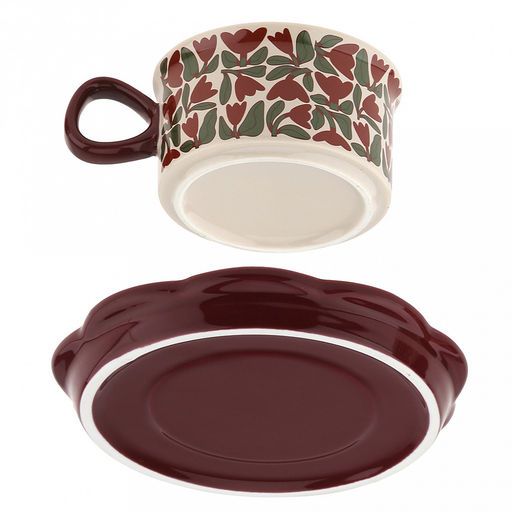 "Вдохновленные цветами" Чашка фарфоровая 250мл, д9,9см h5,5см, с блюдцем д16см h2см, общая h6,5см, глянцевая глазурь, с деколью "Красная роза", волнистый край, отводка, в коробке (Китай)