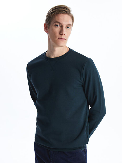Bisiklet Yaka Uzun Kollu Erkek Kal?n Sweatshirt