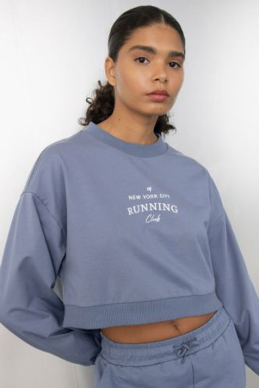 DeFactoFit Oversize Genis Kal?p Bisiklet Yaka Bask?l? Sporcu Sweatshirt