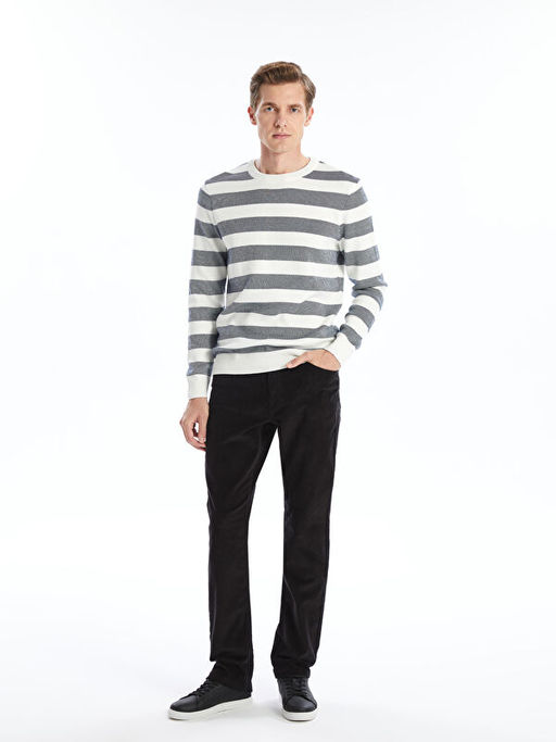 Bisiklet Yaka ?izgili Erkek Triko Kazak