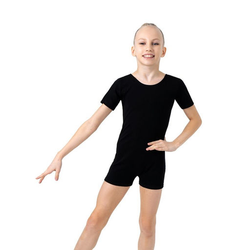 Купальник гимнастический Grace Dance, с шортами, с коротким рукавом, р. 32, цвет чёрный  фото 3